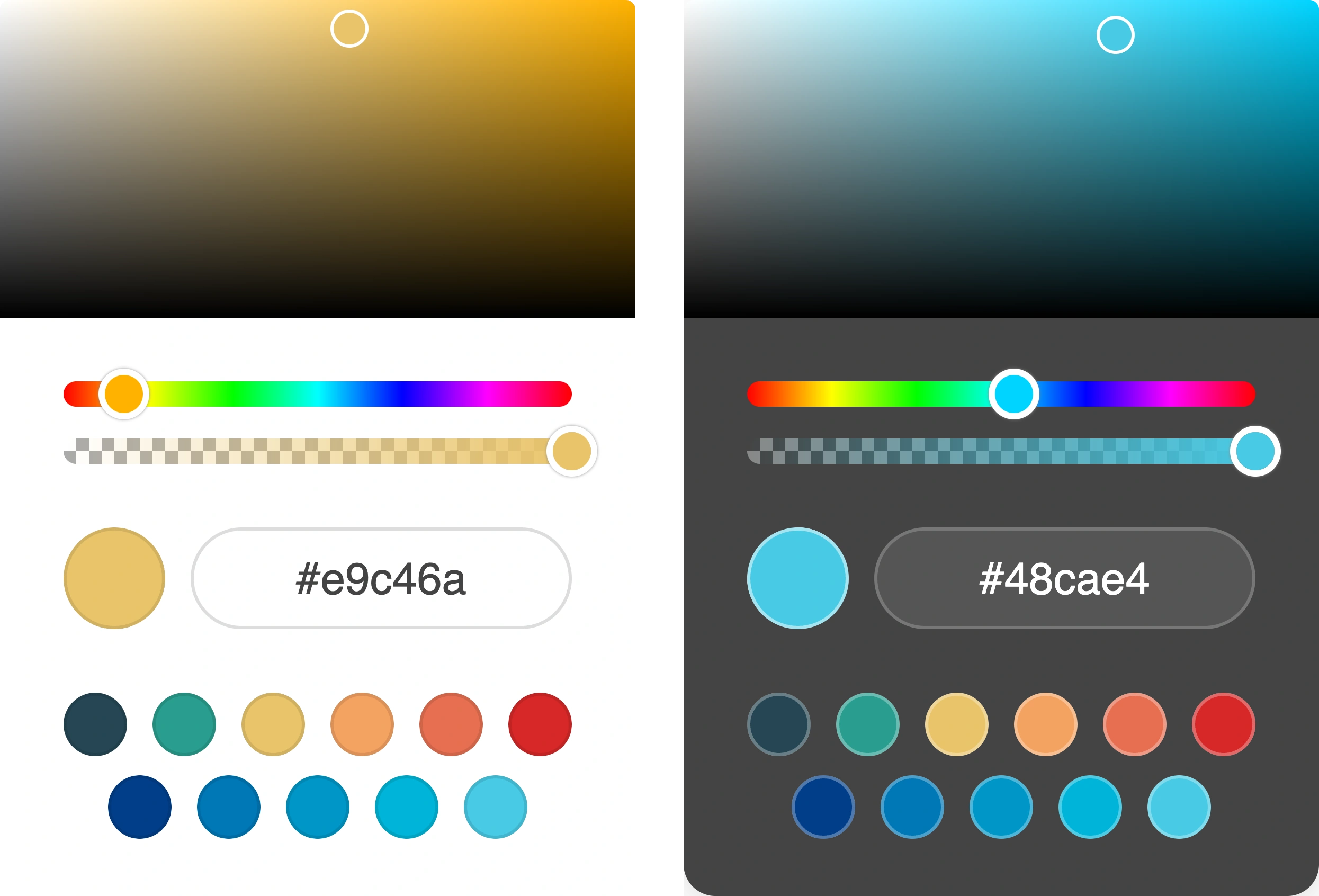 Coloris color picker in light and dark themes